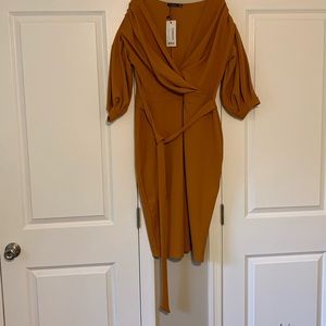 Off the shoulder wrap midi dress
